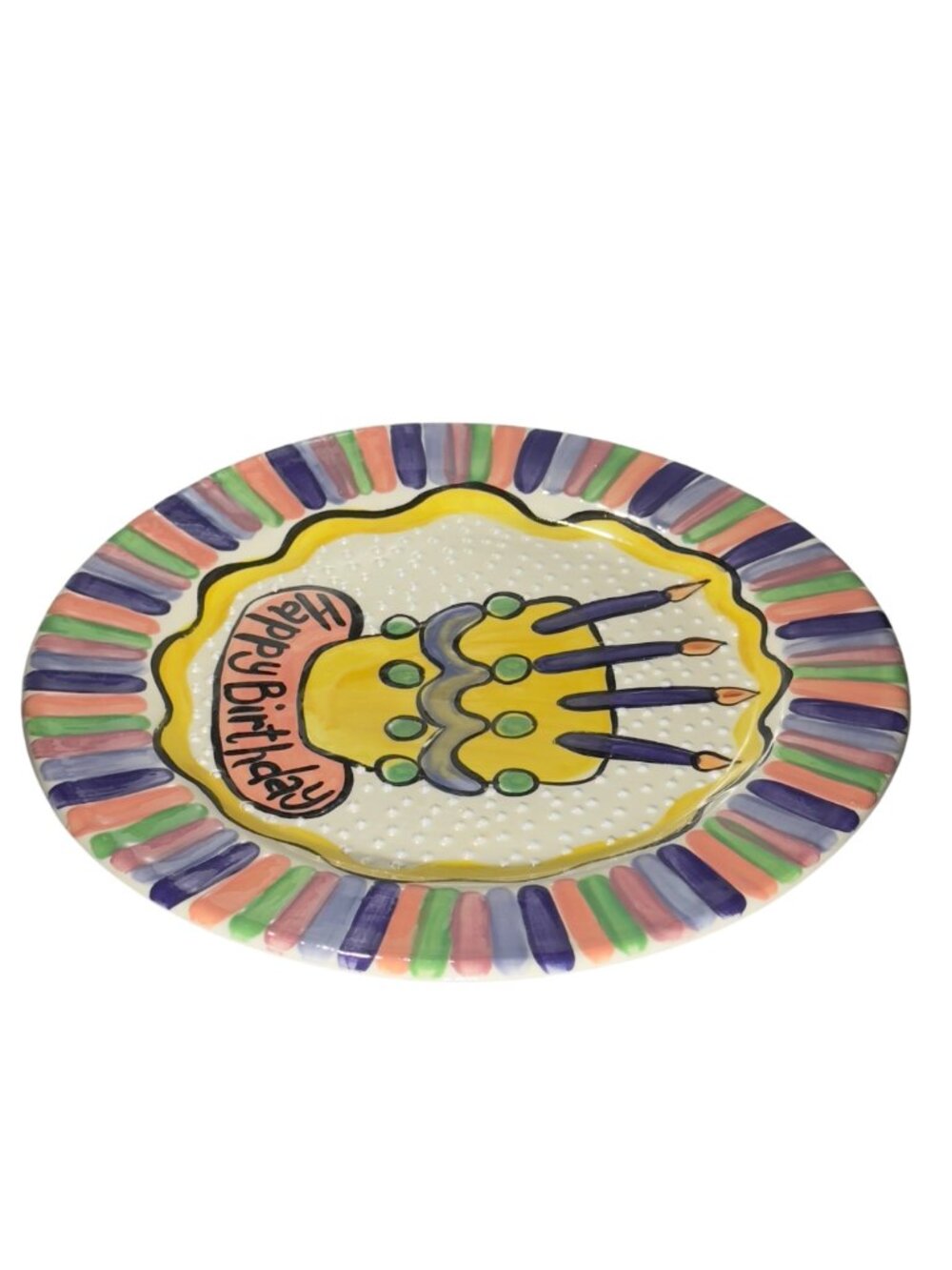 Happy Birthday Plate By Kristi McCartly Hand-Painted Ceramic 12.25" . Multicolor - Picture 3 of 12
